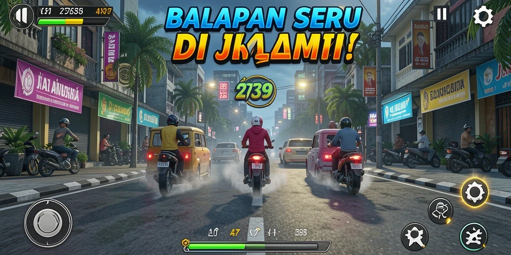 Screenshot utama 2739 menunjukkan aksi balapan penuh kecepatan.