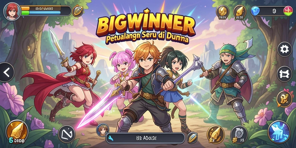 Tampilan gameplay <strong>BIGWINNER</strong> yang menarik dengan karakter anime ikonik.