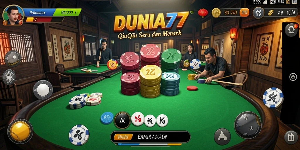 Tampilan gameplay seru dari DUNIA77 dalam bermain QiuQiu.