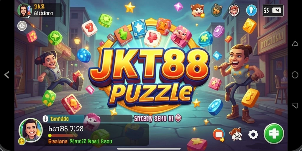 Screenshot utama JKT88 menunjukkan gameplay puzzle yang menantang.