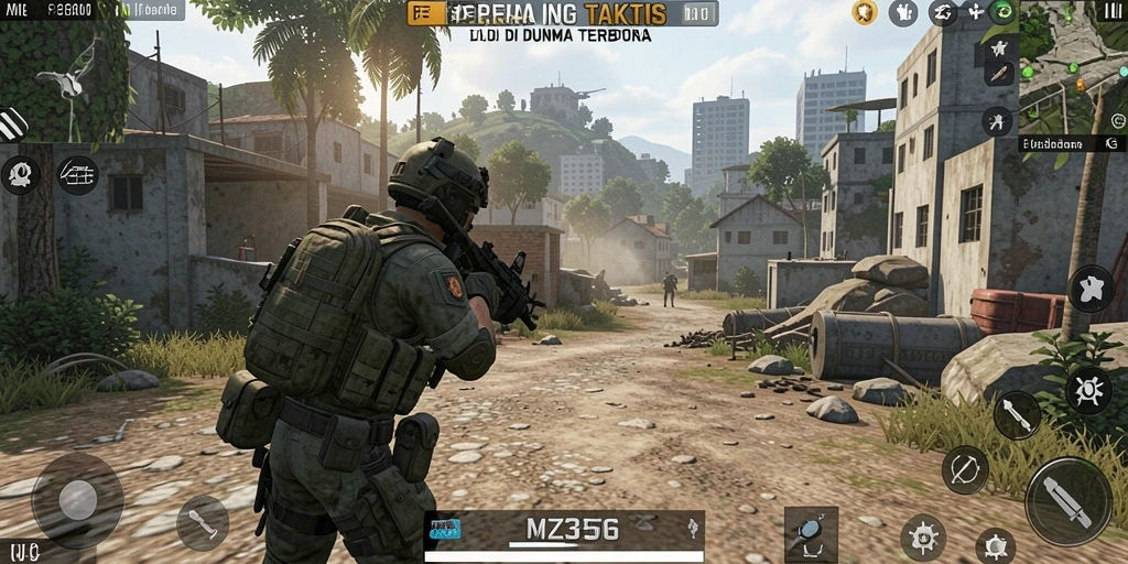 Screenshot gameplay MZ356 yang menunjukkan aksi pertempuran mendebarkan.