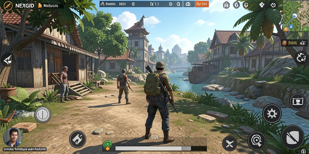 Screenshot gameplay NEXGID dengan karakter yang berinteraksi di lingkungan simulasi.