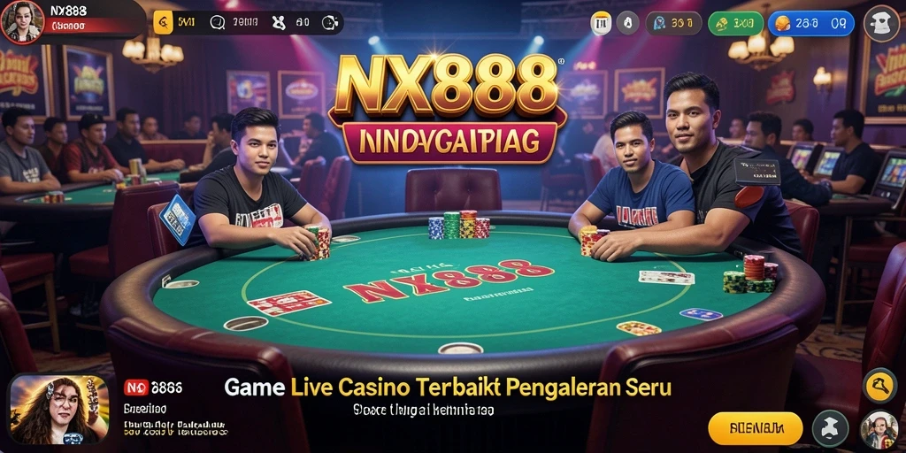 Screenshot gameplay Live Casino NX888 yang menampilkan dealer profesional dan atmosfer seru.